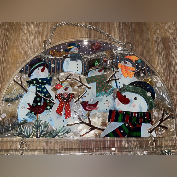 'Stained Glass' AMIA Christmas Snowmen Welcome, Let it Snow Sign - Picture 7 of 9